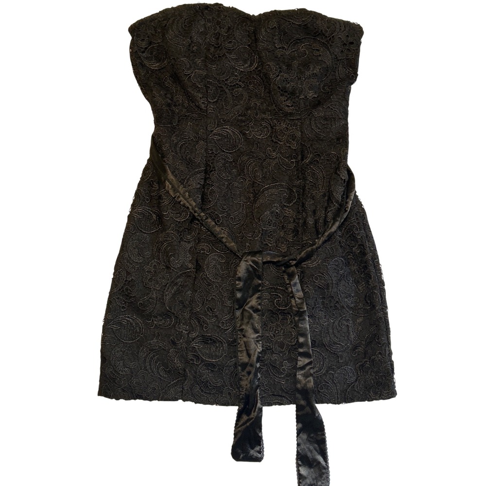 Esley Black Lace Strapless Cocktail Dress Sweetheart Neckline Satin Sash Large